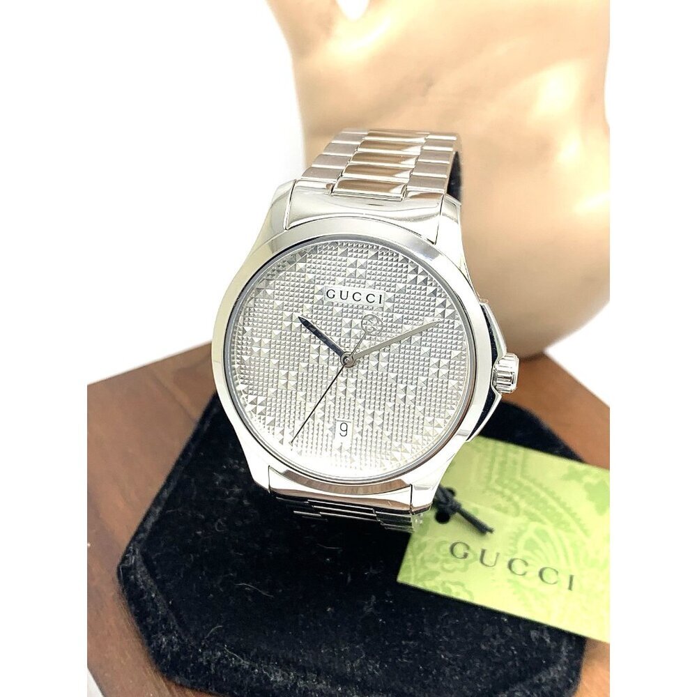 Gucci Men's Watch YA126459 G-Timeless Swiss Quartz Silver Dial Steel 38mm